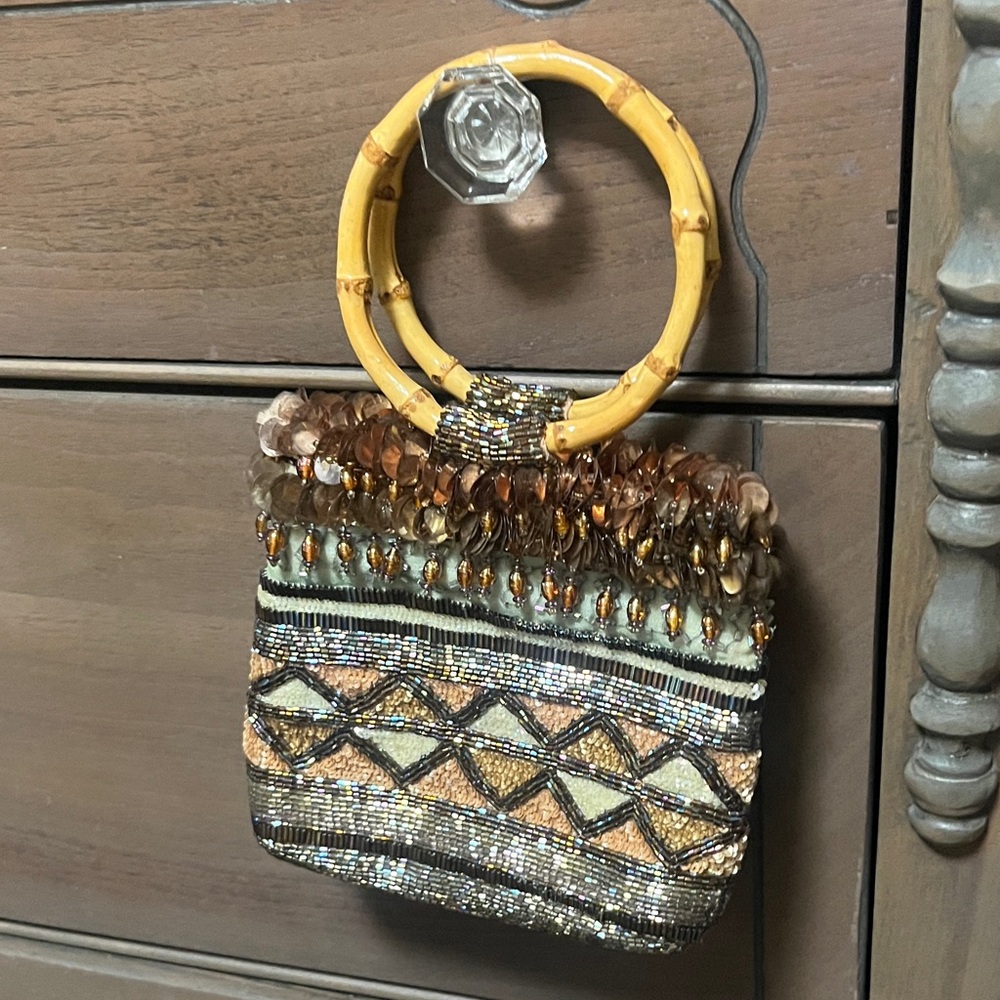 Beaded Handbag with Bamboo Handles